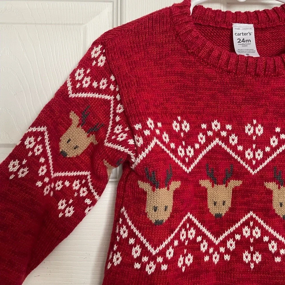 Carter's Vibrant Red Reindeer Knit Sweater size 18-24 months